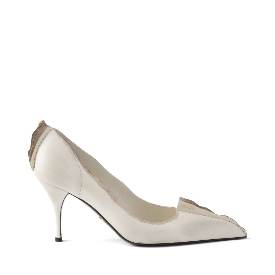 PRADA Antiqued Leather Pumps in White