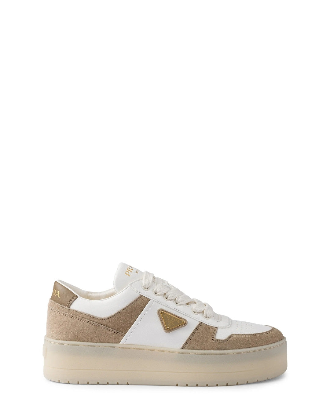 PRADA Downtown Bold Nappa Leather and Suede Sneakers - Beige/Khaki