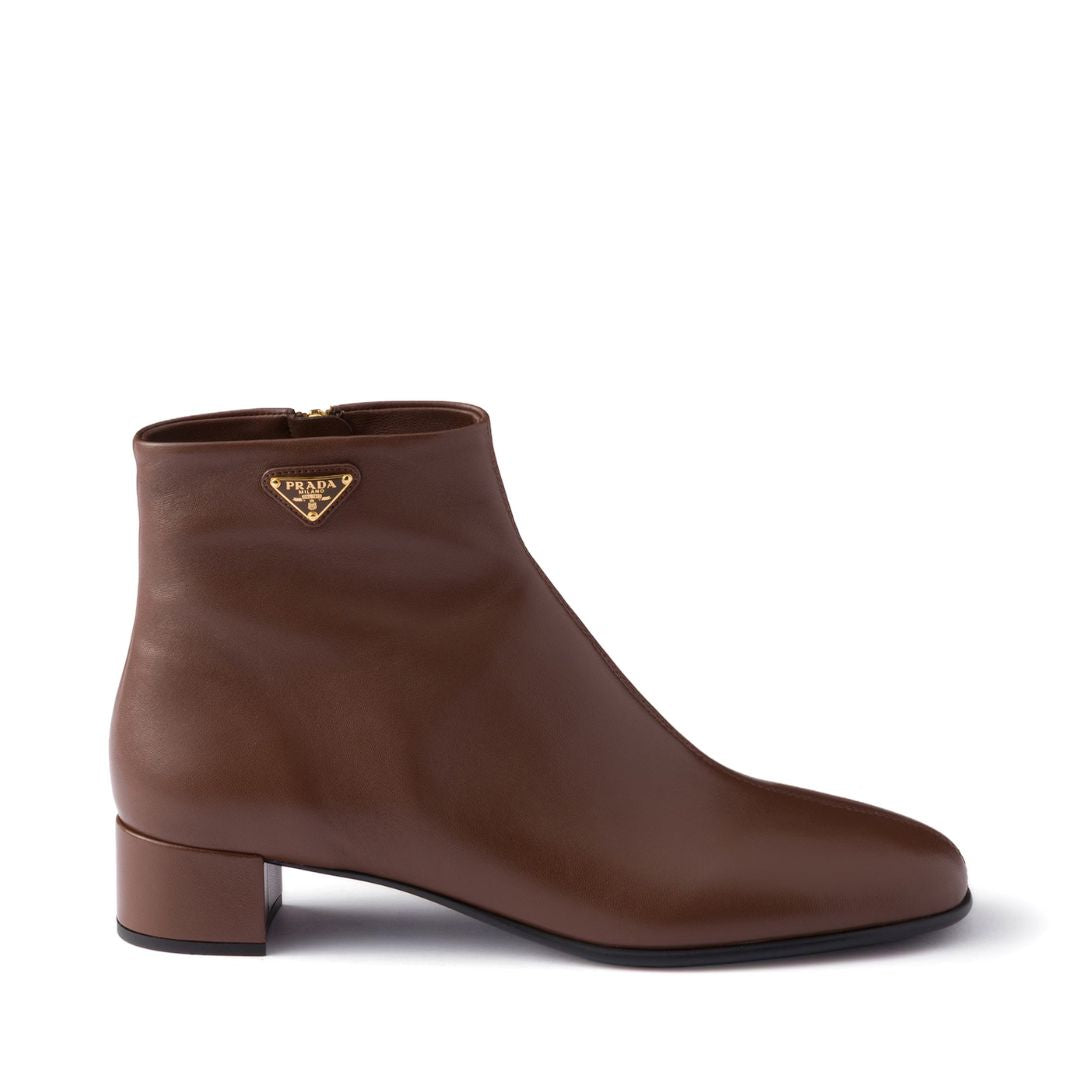 PRADA Nappa Leather Booties in Cocoa Brown