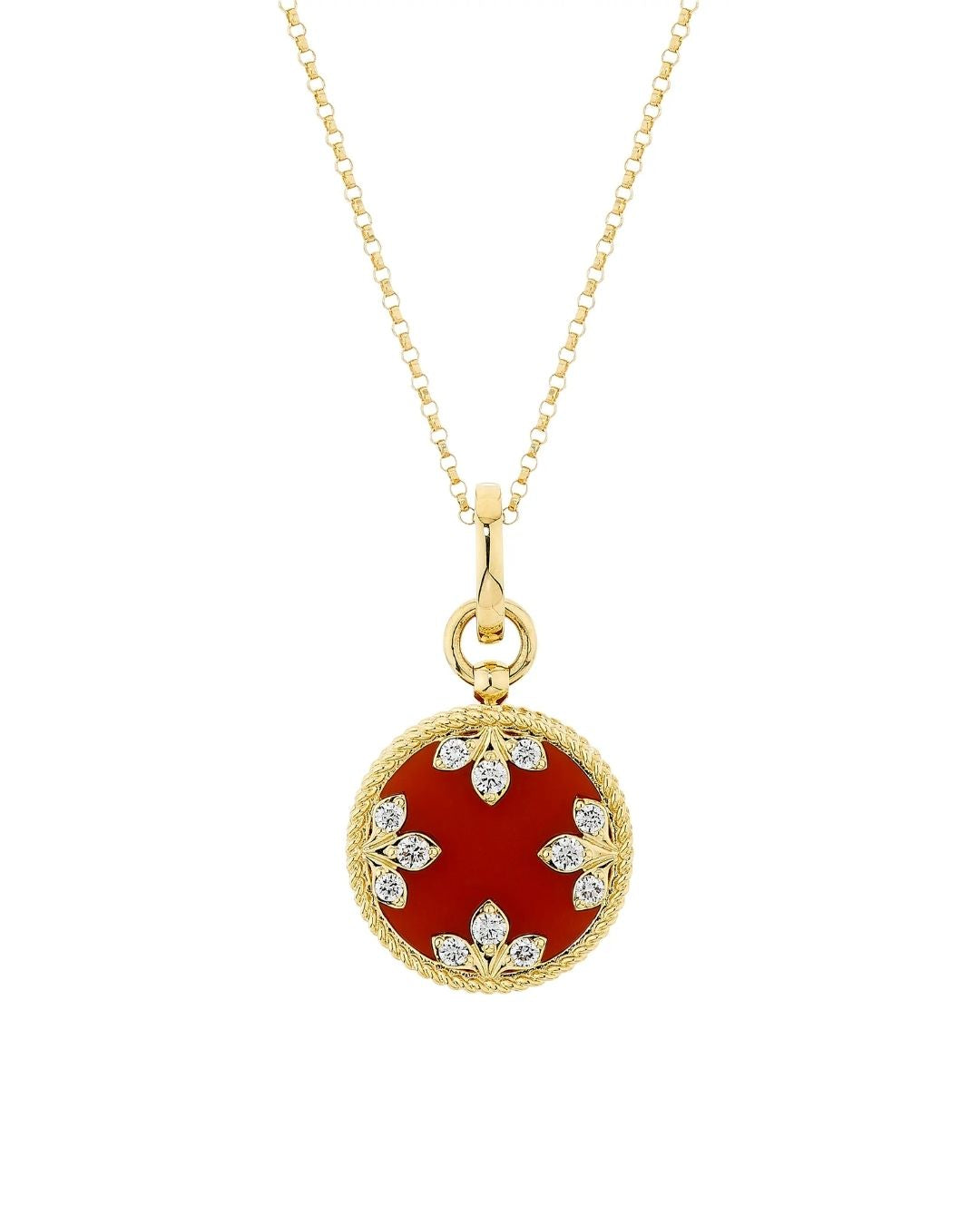 ROBERTO COIN Venetian Medallion 18K Yellow Gold, Red Agate & 0.29 TCW Diamond Necklace - Yellow Gold