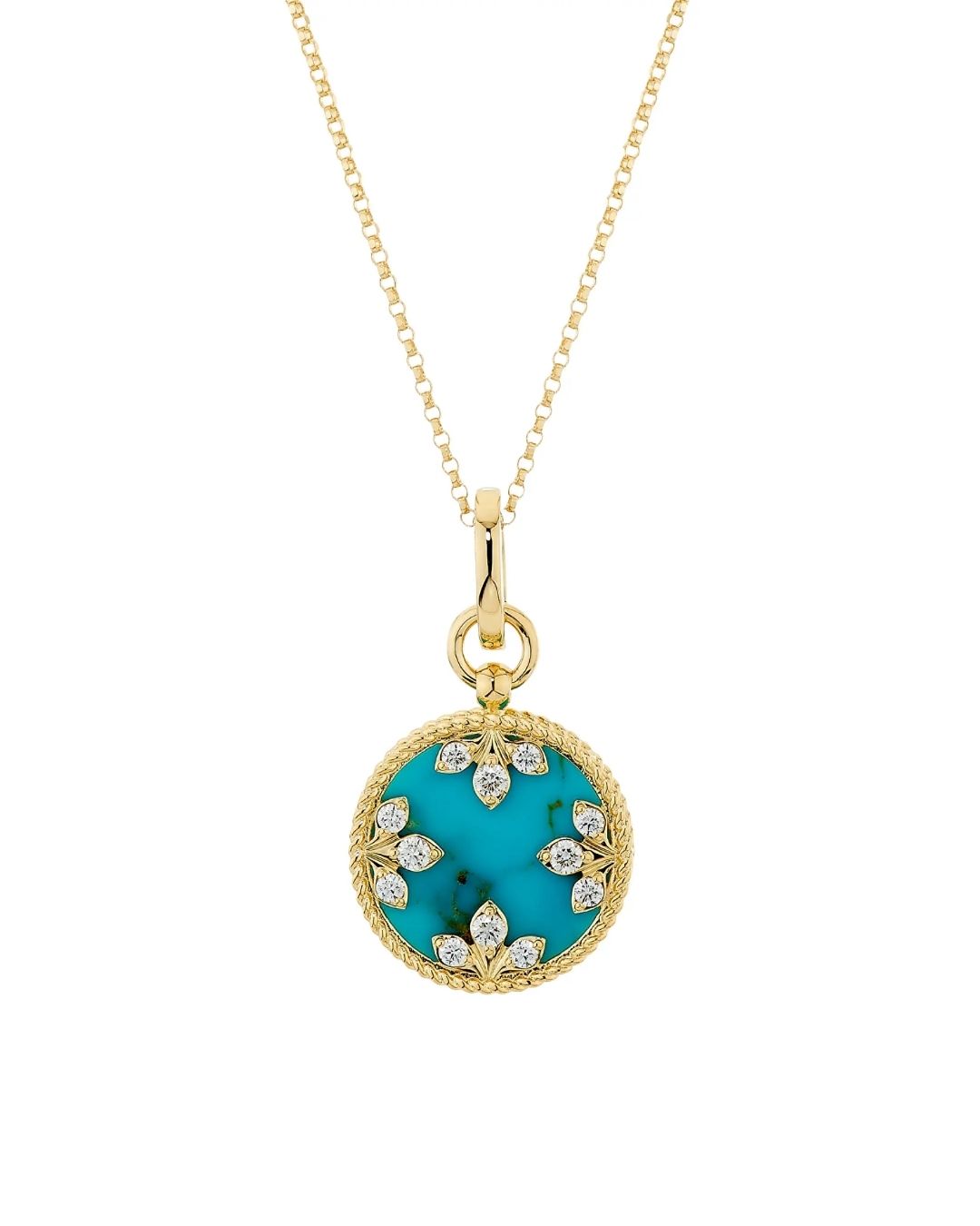 ROBERTO COIN Venetian Medallion 18K Yellow Gold, Turquoise & 0.29 TCW Diamond Necklace - Yellow Gold