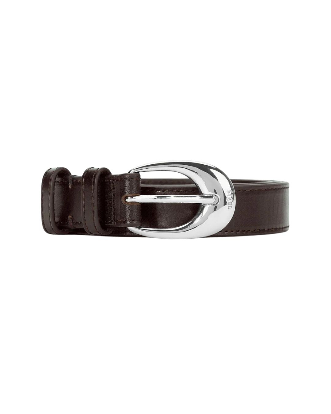 STAUD Moon Buckle Belt 26mm in Mahogany/Silver