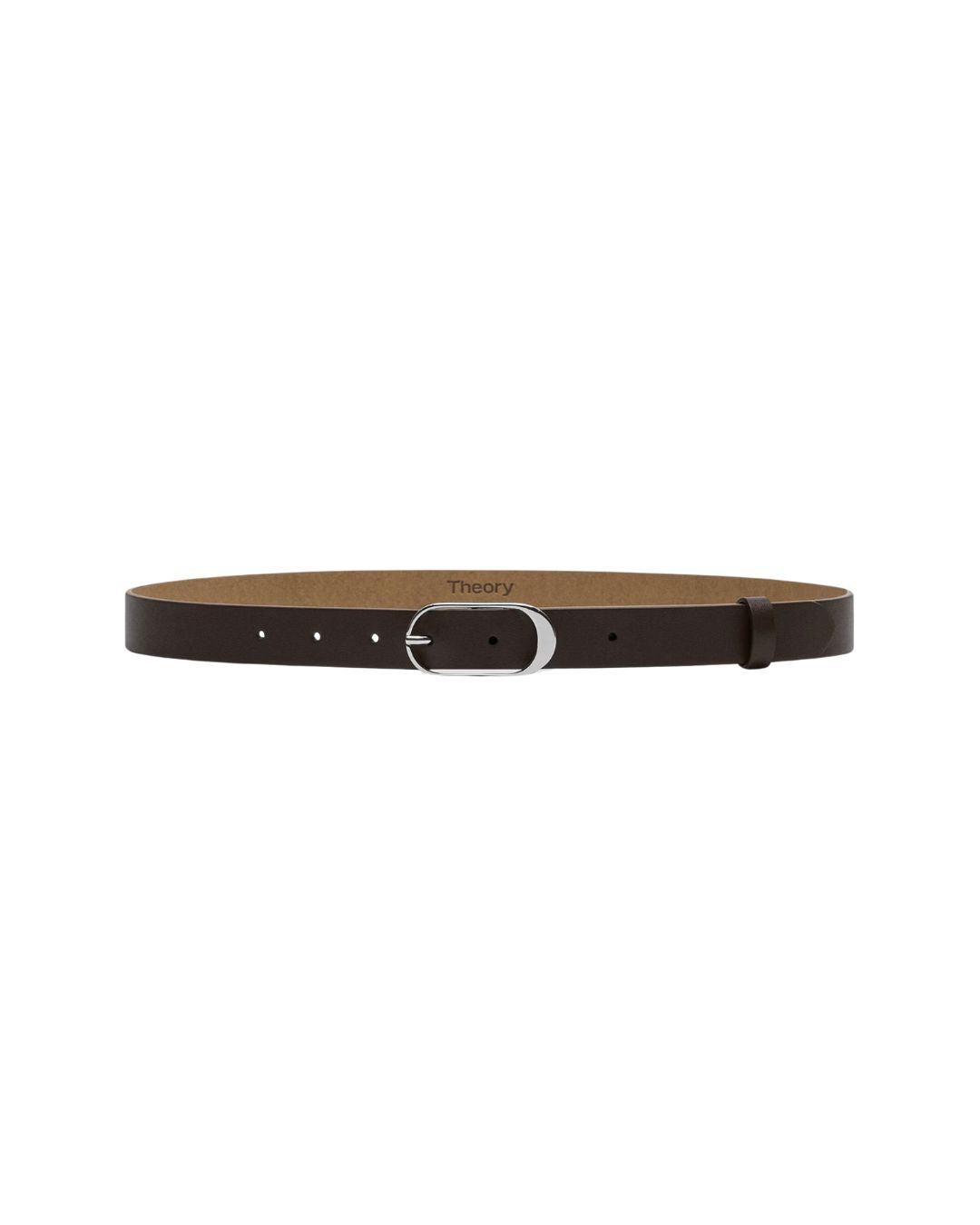 THEORY Classic Oblong Belt in Leather in Cacao/Gold