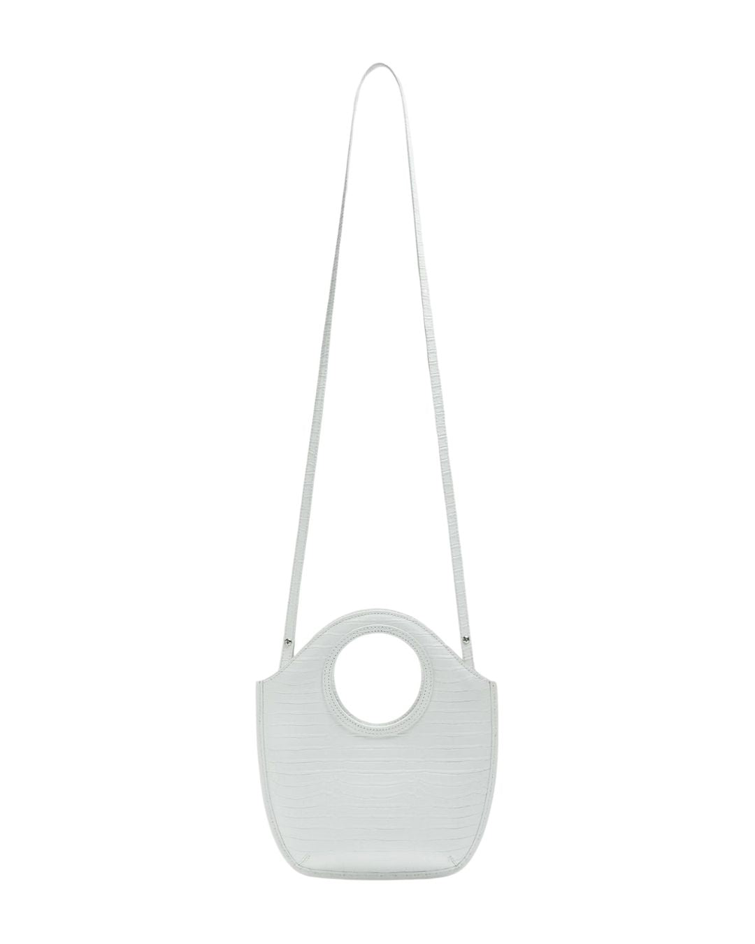 THEORY Mini Circle Bag in Embossed Leather in White