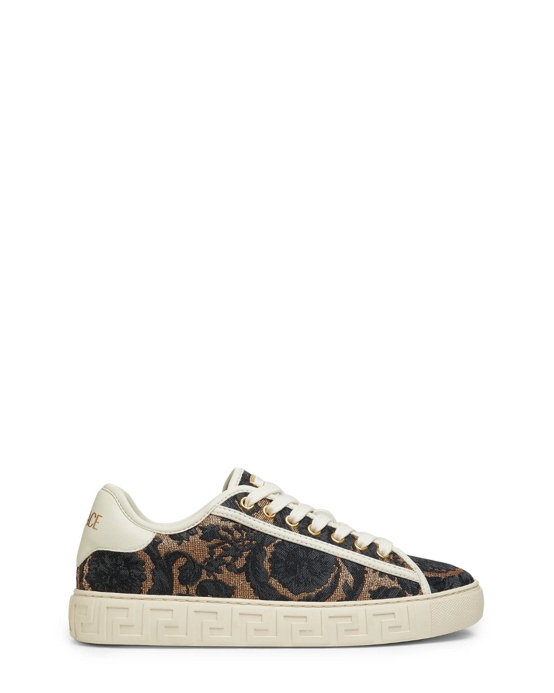 VERSACE Logo Floral Jacquard Sneakers - Gold/Multi