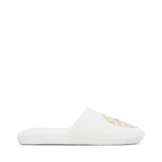 VERSACE UNDERWEAR Medusa Gala Slippers in White & Gold