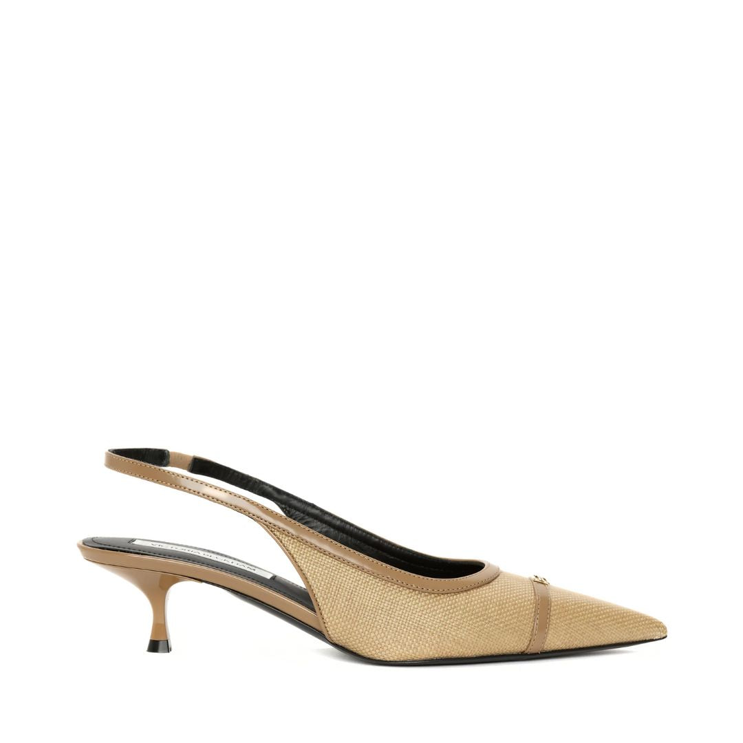 VICTORIA BECKHAM Rafia Slingback Kitten Heel in Light Beige