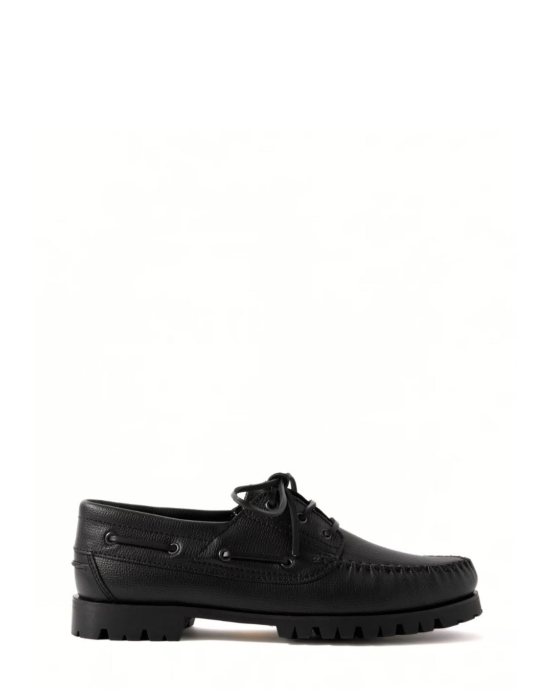 VINNY'S Aztec Full-Grain Leather Boat Shoes - Black